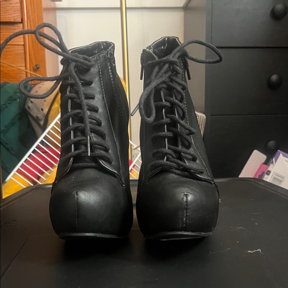 Charlotte Russe Black Lace-Up Boots